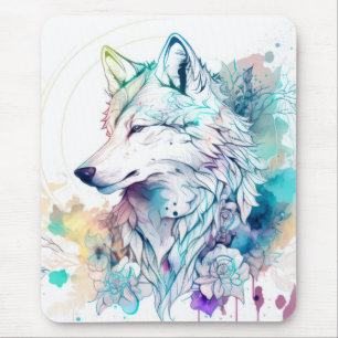 Tapis De Souris Wolf Portrait Animal Peinture Faune En Plein Air
