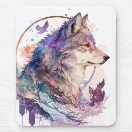 Tapis De Souris Wolf Portrait Animal Peinture Faune En Plein Air (Devant)