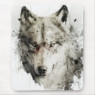 Tapis De Souris Wolf Portrait Animal Peinture Forêt faunique