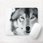 Tapis De Souris Wolf Portrait noir blanc (Avec souris)
