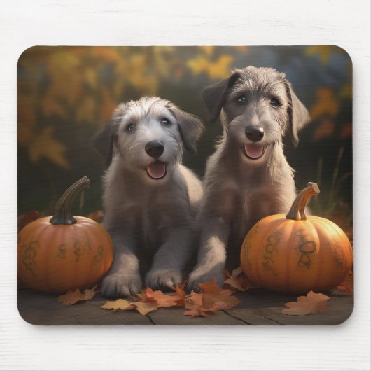 Tapis De Souris Wolfhound Chiot Automne Citrouille de plaisir (Devant)