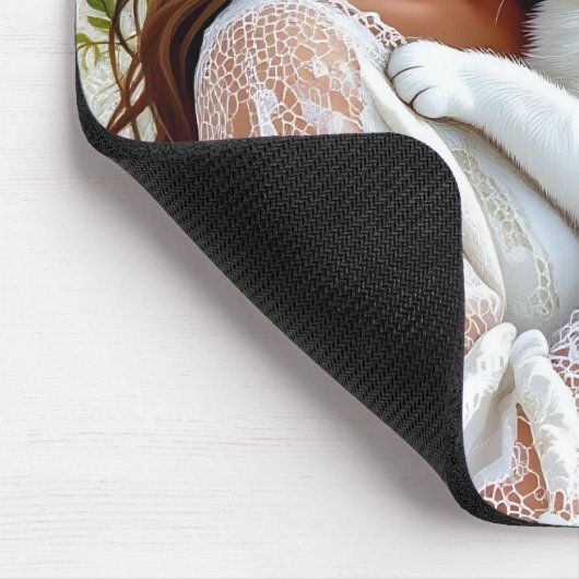 Tapis De Souris Woman and White Cat and Dandelions (Coin)