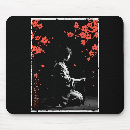 Tapis De Souris Woman Sitting Cherry Blossoms Japanese Art Women M (Devant)