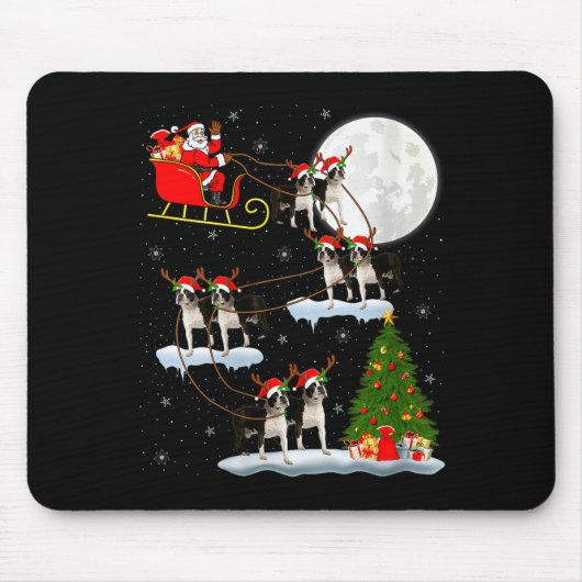 Tapis De Souris Womens Boston Terrier Dog Santa Sleigh Flying Funn (Devant)