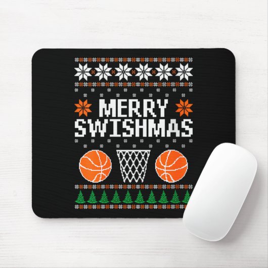 Tapis De Souris Womens Funny Merry Swishmas Xmas Basketball Ugly C (Avec souris)
