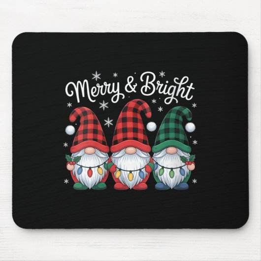 Tapis De Souris Womens Gnomes Merry And Bright Christmas Lights Bu (Devant)