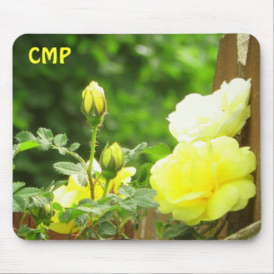 Tapis De Souris Wooden Fence and Yellow Rose your Initials
