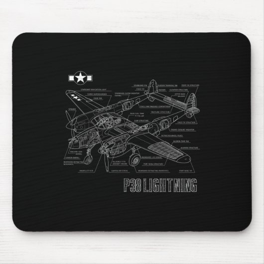 Tapis De Souris World War 2 P-38 Lightning Fighter Avion Bluepr (Devant)