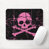 Tapis De Souris Worn Pink Skull and Crossbones (Avec souris)