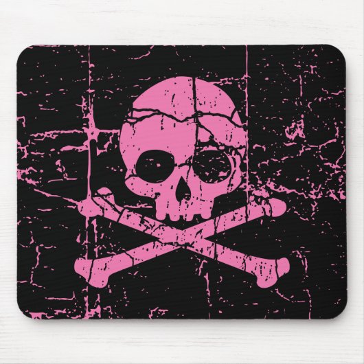 Tapis De Souris Worn Pink Skull and Crossbones (Devant)