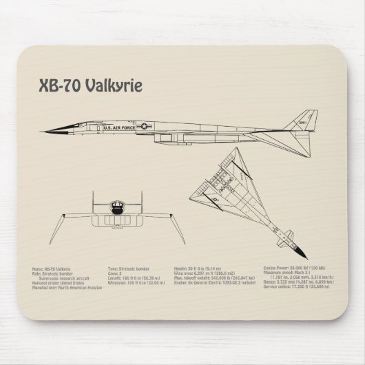 Tapis De Souris XB-70 Valkyrie - Plan directeur de l'avion SD (Devant)
