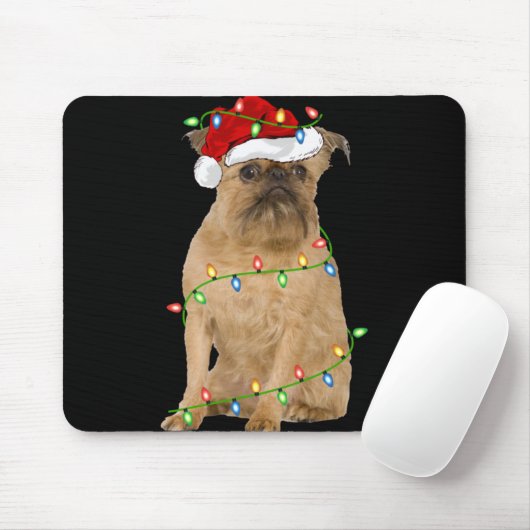 Tapis De Souris Xmas Lights Santa Hat Brussels Griffon Dog Christm (Avec souris)
