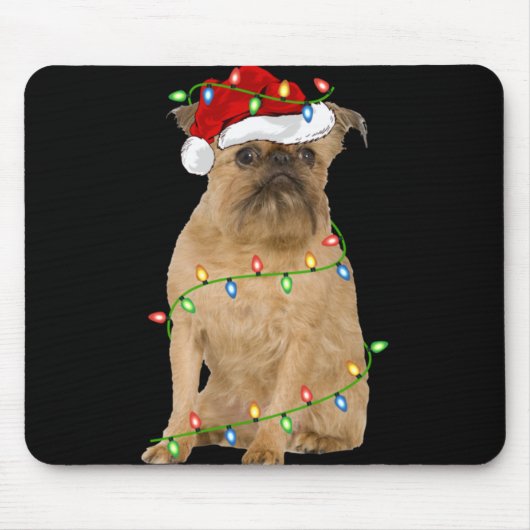 Tapis De Souris Xmas Lights Santa Hat Brussels Griffon Dog Christm (Devant)