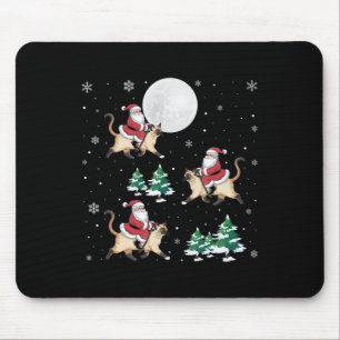 Tapis De Souris Xmas Tree Père Noël équitation Siamese Chat drôle