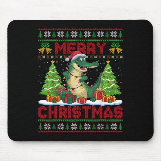 Tapis De Souris Xmas Tree Ugly Style Santa Hat Alligator Christmas (Devant)