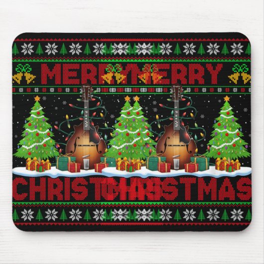 Tapis De Souris Xmas Tree Ugly Style Santa Musical Mandolin Christ (Devant)
