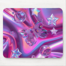 Y2K Holographic Gradient Mouse Pad | Chrome Stars