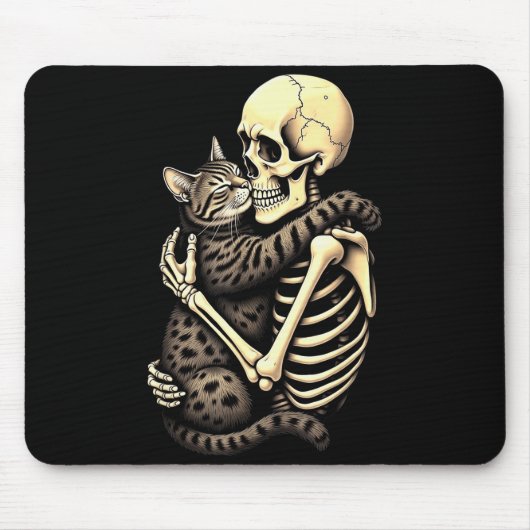 Tapis De Souris Y Skeleton Hugging Cat Halloween Lovers Human Pro (Devant)