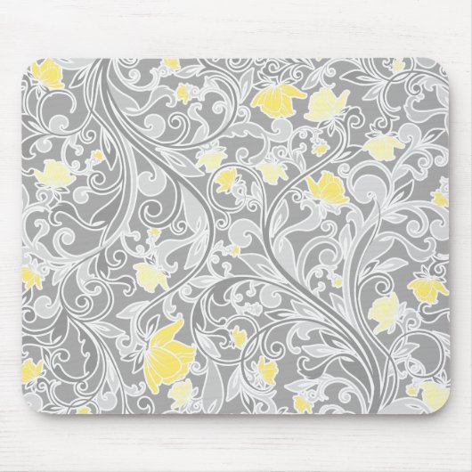 Tapis De Souris Yellow and Gray Swirly Floral (Devant)