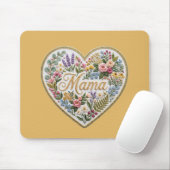 Tapis De Souris Yellow Floral Faux Embroidery Heart Mama (Avec souris)
