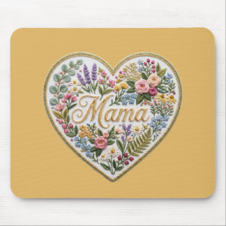 Tapis De Souris Yellow Floral Faux Embroidery Heart Mama