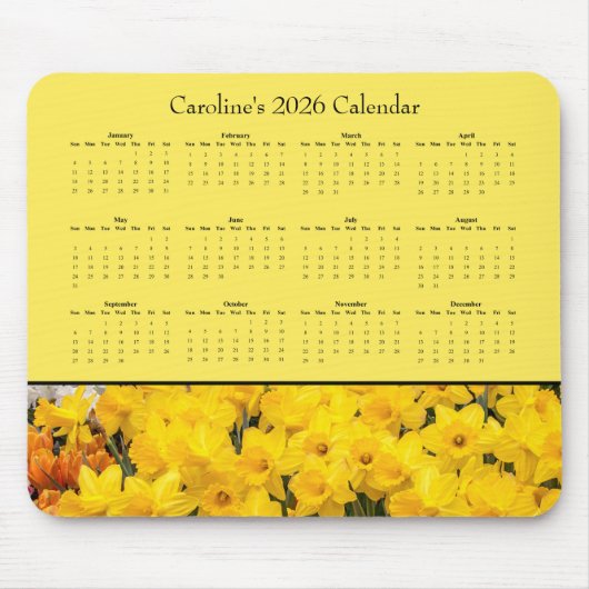 Tapis De Souris Yellow Flowers - Customizable 2026 calendar (Devant)