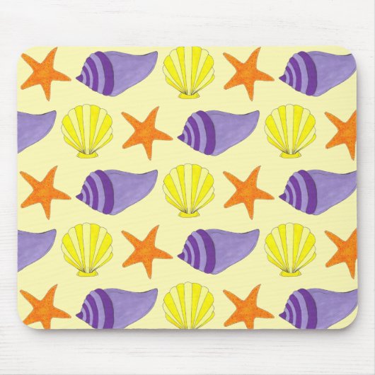 Tapis De Souris Yellow Seashell Sea Shell Conch Starfish Beach (Devant)