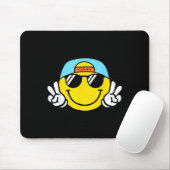 Tapis De Souris Yellow Smile Face Cute Checkered Peace Smiling Hap (Avec souris)