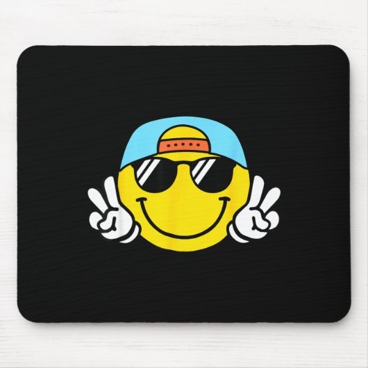 Tapis De Souris Yellow Smile Face Cute Checkered Peace Smiling Hap (Devant)