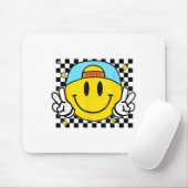Tapis De Souris Yellow Smile Face Cute Checkered Peace Smiling Hap (Avec souris)