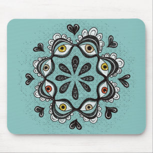 Tapis De Souris Yeux Trippy avec Coeurs Boho Gothique Weirdcore Ar