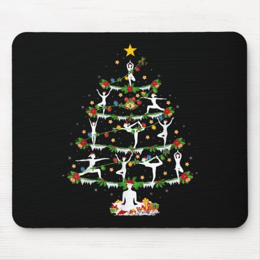Tapis De Souris Yoga Lover Xmas Lighting Yoga Christmas Tree (Devant)