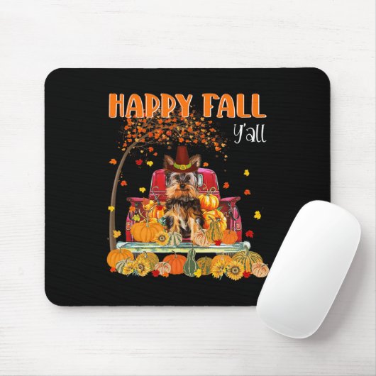 Tapis De Souris Yorkie Chien Automne Automne Citrouille Camion Map (Avec souris)
