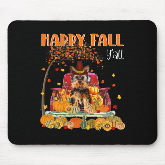 Tapis De Souris Yorkie Chien Automne Automne Citrouille Camion Map (Devant)