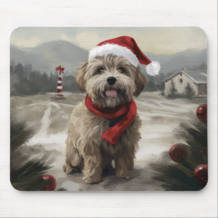 Tapis De Souris Yorkipoo chien dans la neige Noël