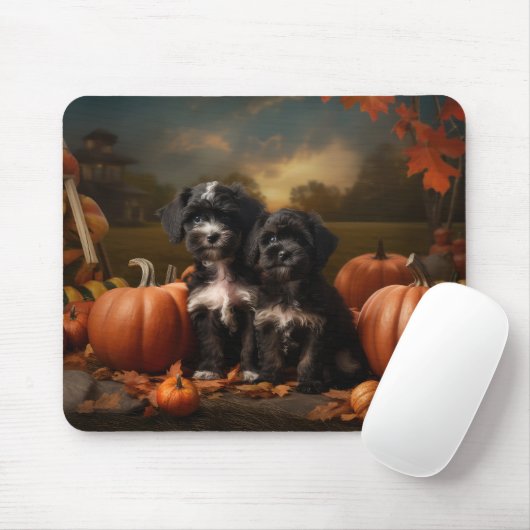 Tapis De Souris Yorkipoo Chiot Automne Citrouille délice (Avec souris)