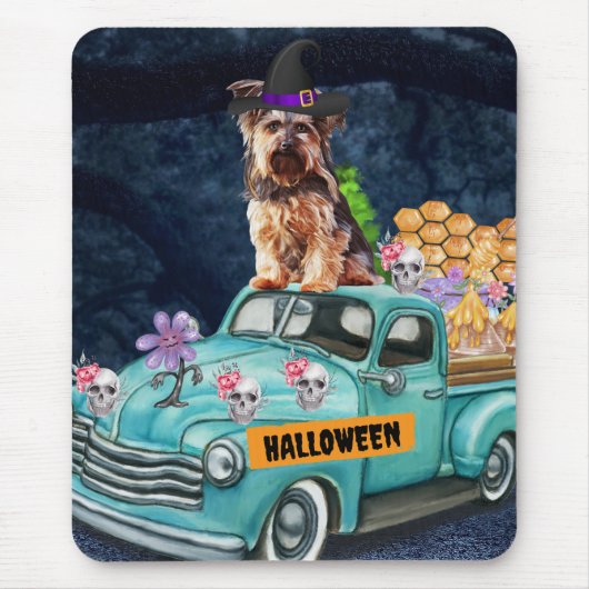 Tapis De Souris Yorkshire Terrier Chien Halloween Camion Effrayant (Devant)