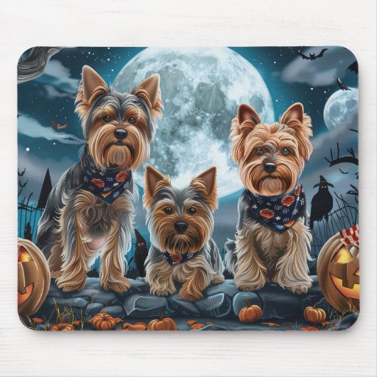Tapis De Souris Yorkshire Terrier Halloween Éffrayant (Devant)
