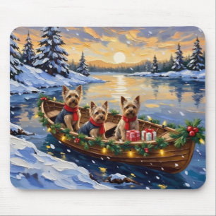 Tapis De Souris Yorkshire Terrier Noël Bateau Vacances