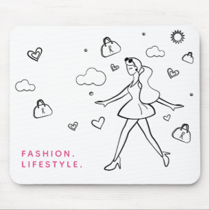 Tapis De Souris Young Fashion Girl - Sketting Art en noir et blanc
