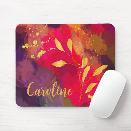 Tapis De Souris Your Name Gold Splashed Bright Scarlet Abstract (Avec souris)