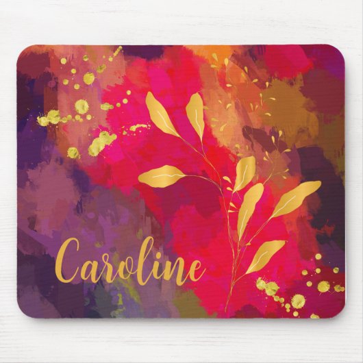 Tapis De Souris Your Name Gold Splashed Bright Scarlet Abstract (Devant)