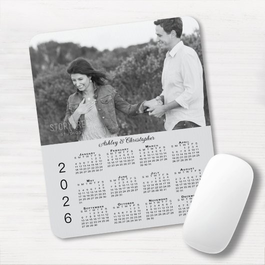 Tapis De Souris Your Photo Names Personalized Gray 2026 Calendar