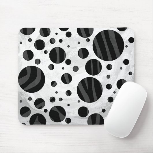 Tapis De Souris Zebra Polka point noir et gris impression (Avec souris)