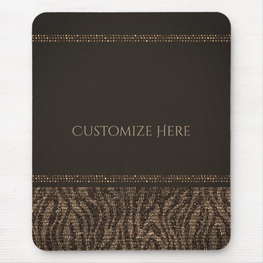 Tapis De Souris Zebra Sparkle Brown Gold Glam Chic Elegant Bling (Devant)
