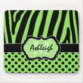 Tapis De Souris Zèbre vert, noir, blanc Grille et points Mousepad (Devant)