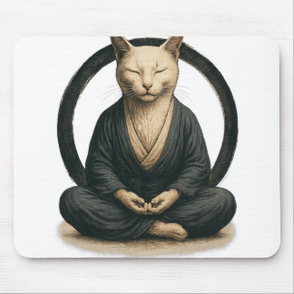 Tapis De Souris Zen Meditating Cat – Enso Circle Mindful Yoga Art 