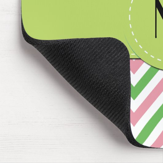 Tapis De Souris Zigzag, Chevron, Grilles, Rose, Vert, Monogramme (Coin)