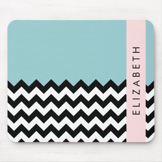 Tapis De Souris Zigzag noir et blanc, Chevron, Bleu, Votre nom (Devant)