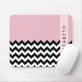 Tapis De Souris Zigzag noir et blanc, Chevron, rose, Votre nom (Avec souris)
